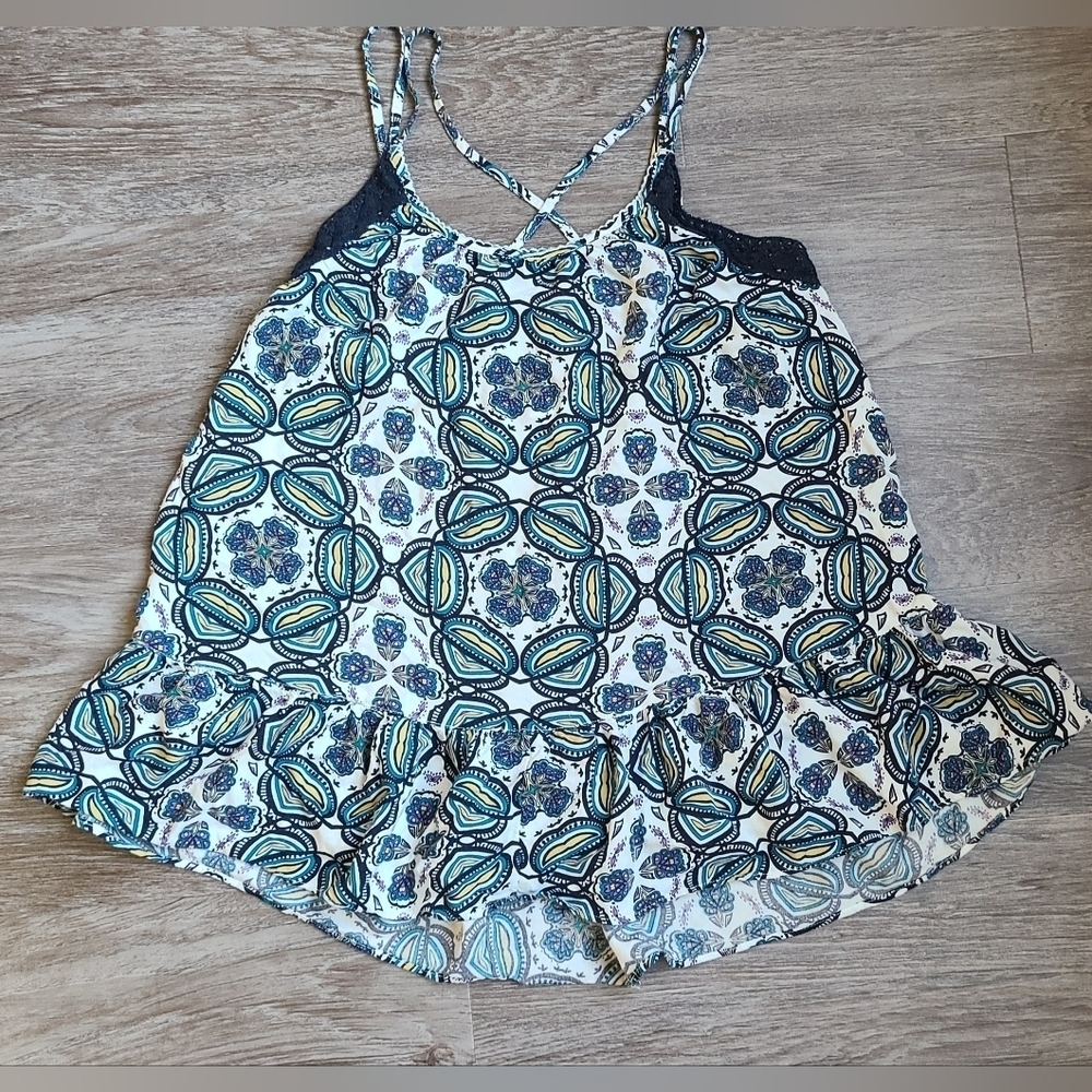 Melrose and Market Women's Size Medium Teal/ Blue Strappy Tank Summer Resort